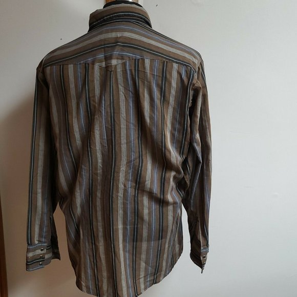 PANHANDLE SLIM Mens Brown Striped Pearl Snap Shirt - Picture 7 of 11
